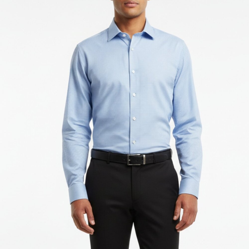 Jos.A.Banks Tailored Fit Blue & White Print Long Sleeve Button Shirt XXL